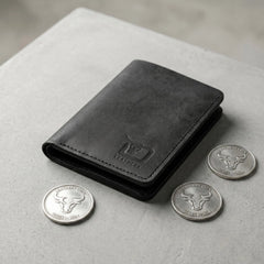 Rugged unisex leather card holder in Charcoal Black | Leathery