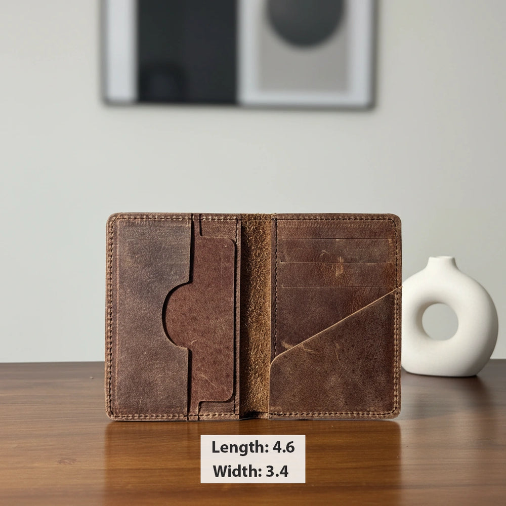 Rugged unisex leather card holder in Saddle Brown | Leathery
