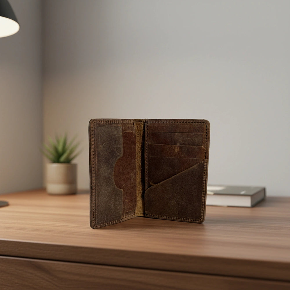 Rugged unisex leather card holder in Saddle Brown | Leathery