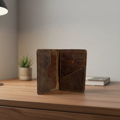 Rugged unisex leather card holder in Saddle Brown | Leathery