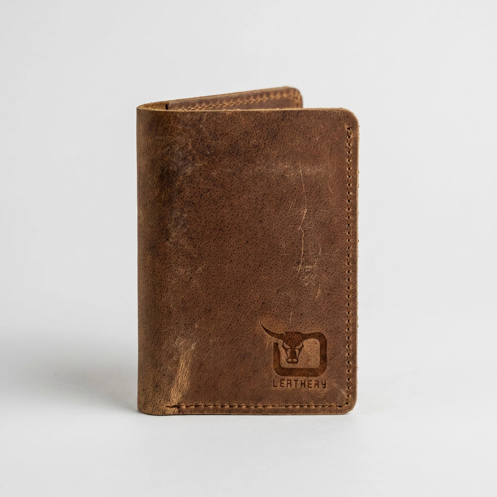 Rugged unisex leather card holder in Saddle Brown | Leathery