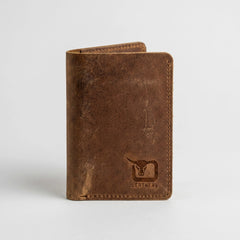 Rugged unisex leather card holder in Saddle Brown | Leathery