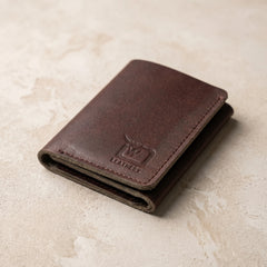 Men's small trifold leather wallet in Dark Burgundy Oxblood | Leathery