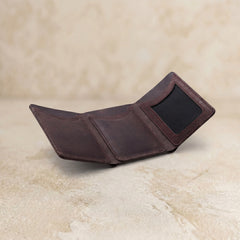 Men's small trifold leather wallet in Dark Burgundy Oxblood | Leathery
