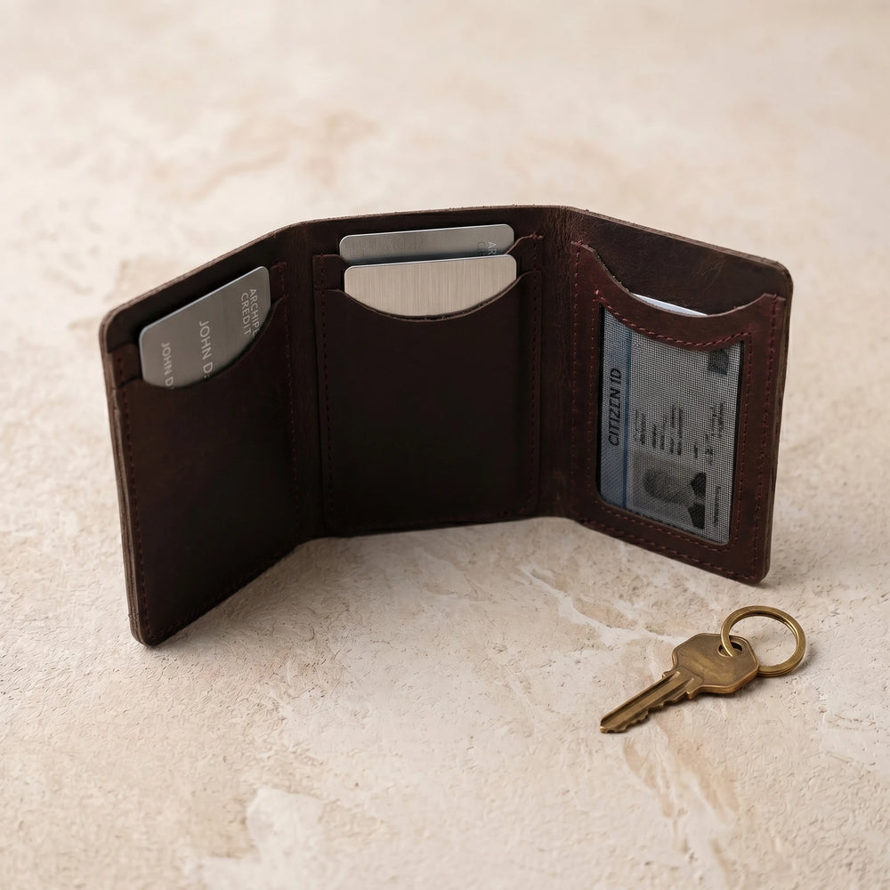 Men's small trifold leather wallet in Dark Burgundy Oxblood | Leathery