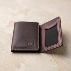 Men's small trifold leather wallet in Dark Burgundy Oxblood | Leathery