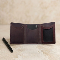 Men's small trifold leather wallet in Dark Burgundy Oxblood | Leathery