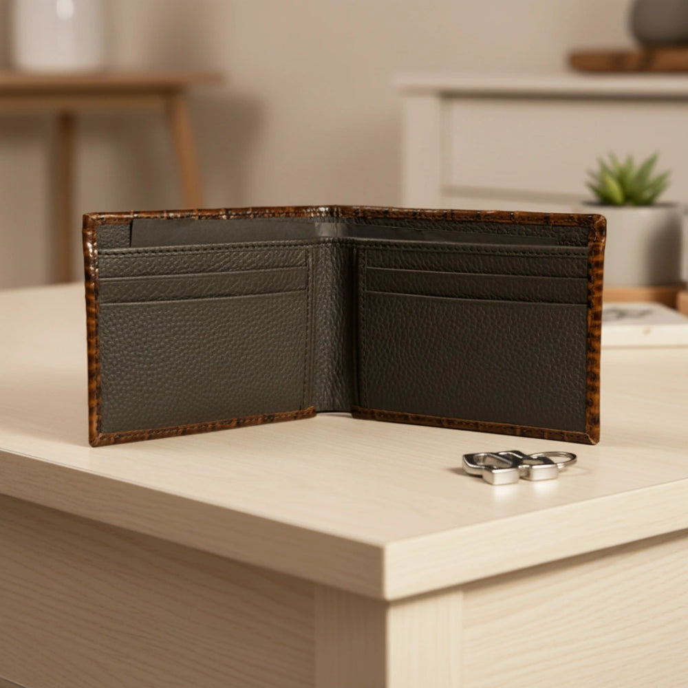 Dollar size textured leather wallet in Glossy Bronze | Leathery