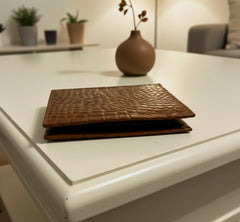 Dollar size textured leather wallet in Glossy Golden Brown | Leathery