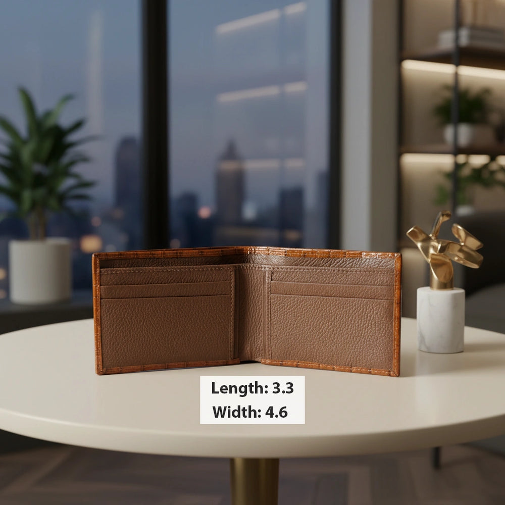 Dollar size textured leather wallet in Glossy Golden Brown | Leathery
