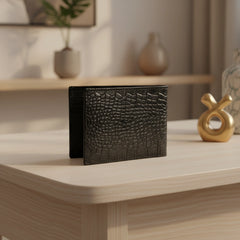 Dollar size textured leather wallet in Glossy Black | Leathery