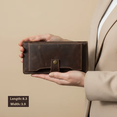 Ladies leather clutch wallet with zip around in Dark Truffle Walnut Choco | Leathery