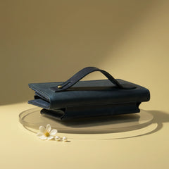 Ladies leather clutch wallet with zip around in Prestige Navy Blue | Leathery