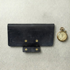 Unisex long leather wallet with snap closure in Charcoal Black | Leathery