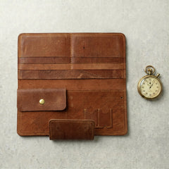 Unisex long leather wallet with snap closure in Copper Saddle Brown | Leathery