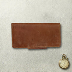 Unisex long leather wallet with snap closure in Copper Saddle Brown | Leathery