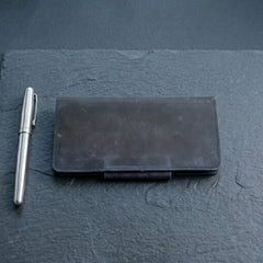 Unisex long leather wallet with snap closure in Midnight Navy Blue | Leathery