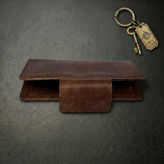 Unisex long leather wallet with snap closure in Walnut Brown | Leathery
