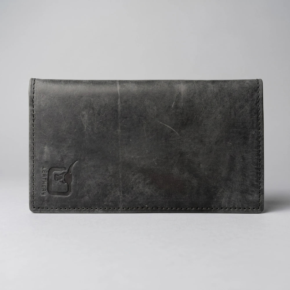 Men's long leather wallet with magnetic close in Charcoal Black | Leathery