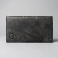 Men's long leather wallet with magnetic close in Charcoal Black | Leathery