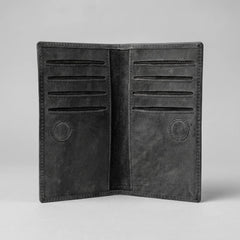 Men's long leather wallet with magnetic close in Charcoal Black | Leathery
