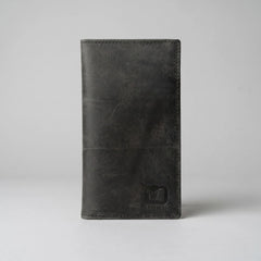 Men's long leather wallet with magnetic close in Charcoal Black | Leathery