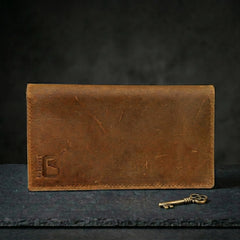 Men's long leather wallet with magnetic close in Golden Saddle Brown | Leathery