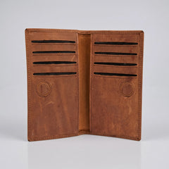Men's long leather wallet with magnetic close in Cognac Warm Brown | Leathery