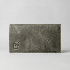 Men's long leather wallet with magnetic close in Olive Grey | Leathery