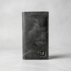 Men's long leather wallet with magnetic close in Olive Grey | Leathery