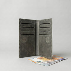 Men's long leather wallet with magnetic close in Olive Grey | Leathery