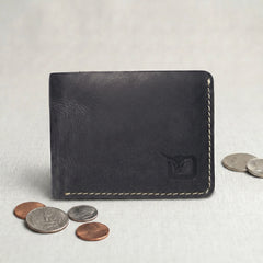 Men's dollar size bifold leather wallet in Charcoal Black | Leathery