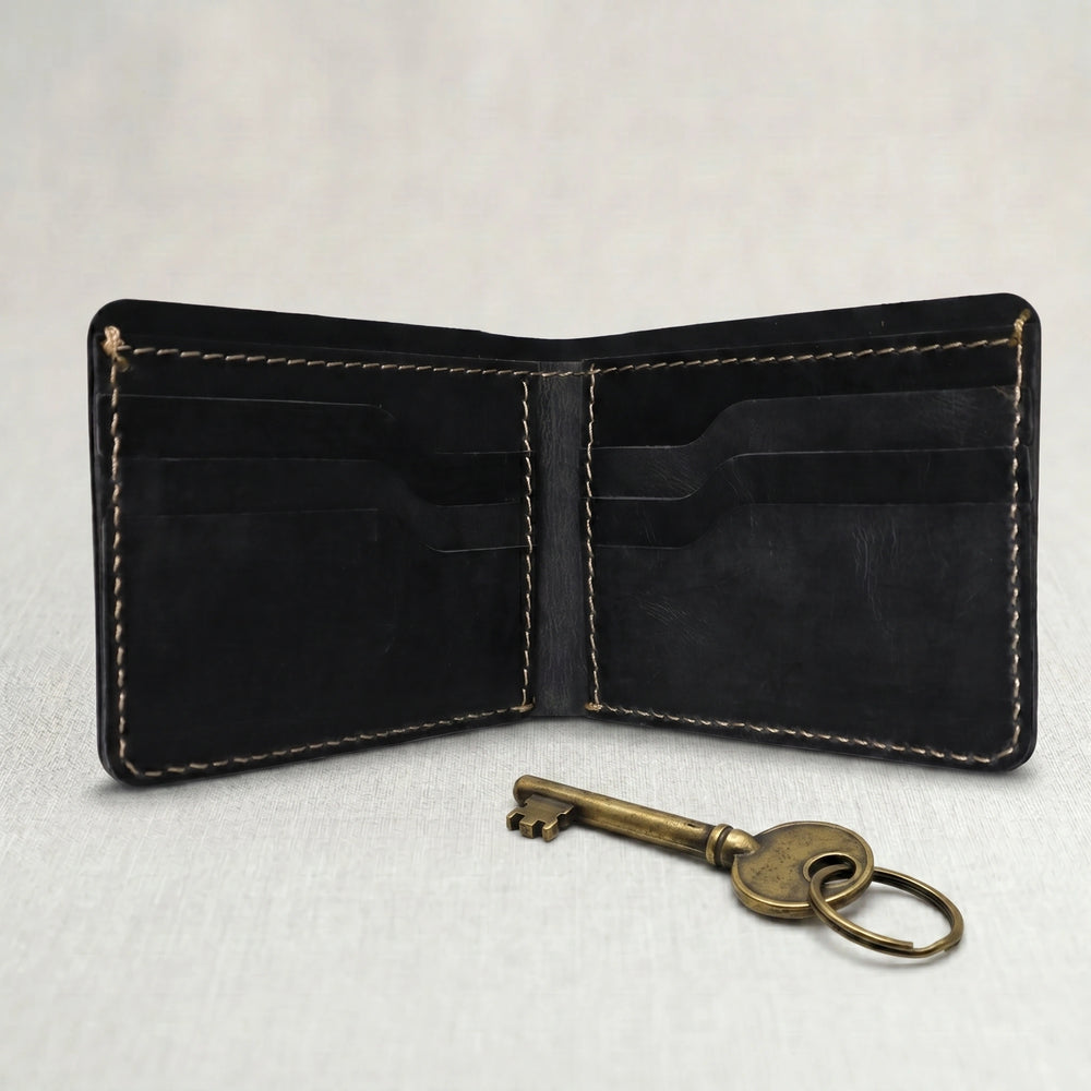 Men's dollar size bifold leather wallet in Charcoal Black | Leathery