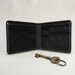 Men's dollar size bifold leather wallet in Charcoal Black | Leathery