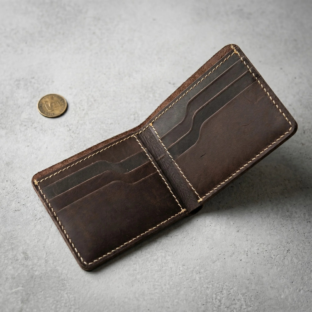 Men's dollar size bifold leather wallet in Deep Espresso | Leathery