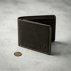 Men's dollar size bifold leather wallet in Deep Espresso | Leathery