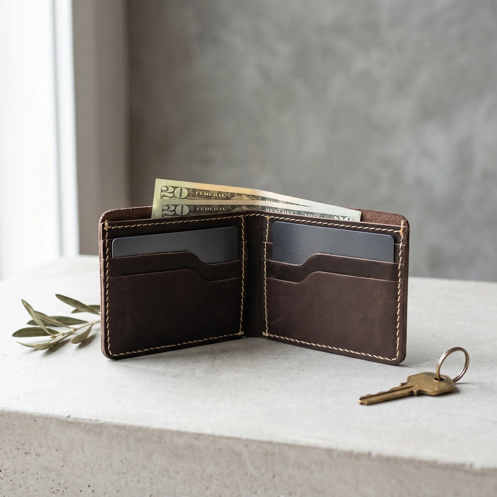 Men's dollar size bifold leather wallet in Deep Espresso | Leathery