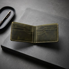 Men's dollar size bifold leather wallet in Forest Moss Green | Leathery