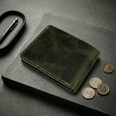 Men's dollar size bifold leather wallet in Forest Moss Green | Leathery