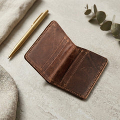 Men's leather card holder wallet in Iron Blood Burgundy Brown | Leathery