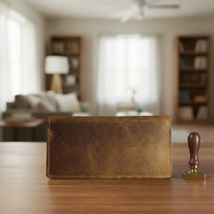 Men's bifold long leather wallet in Amber Saddle | Leathery