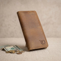Men's bifold long leather wallet in Amber Saddle | Leathery