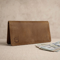 Men's bifold long leather wallet in Amber Saddle | Leathery