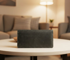 Men's bifold long leather wallet in Charcoal Black | Leathery