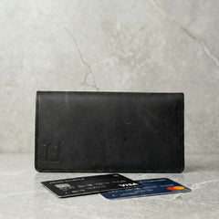 Men's bifold long leather wallet in Charcoal Black | Leathery