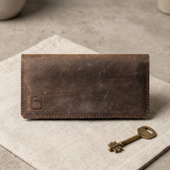 Men's bifold long leather wallet in Walnut Brown | Leathery