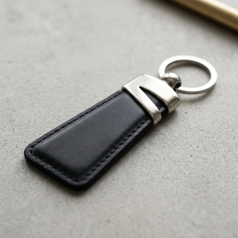 Slim leather keyring in Jet Black | Leathery