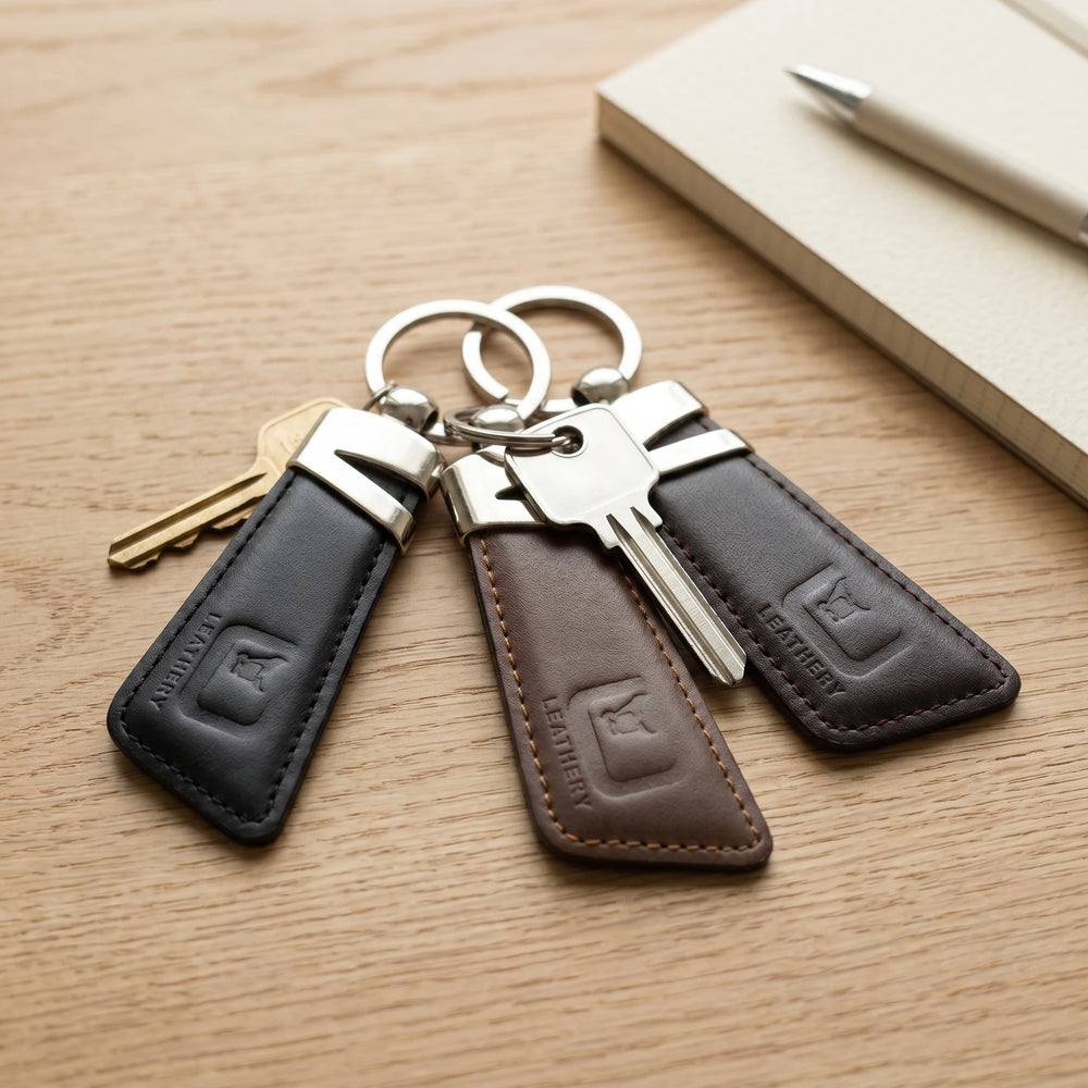 Slim leather keyring in assorted colours | Leathery