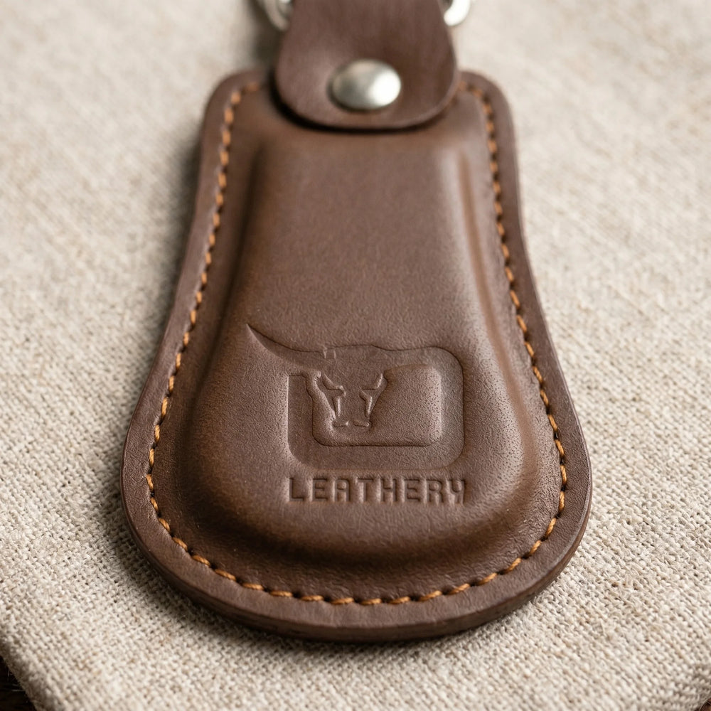 Leather keychain with swivel clasp in Dark Choco Brown | Leathery