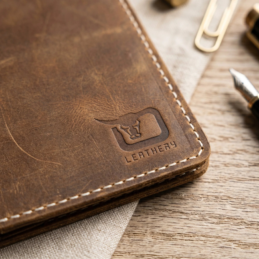 Leather passport cover wallet in Amber Saddle | Leathery